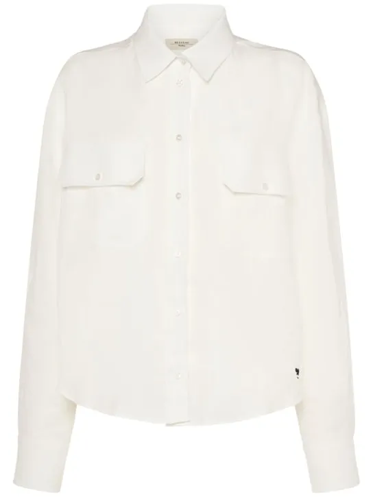 Weekend Max Mara   Eureka linen canvas breast pocket shirt 