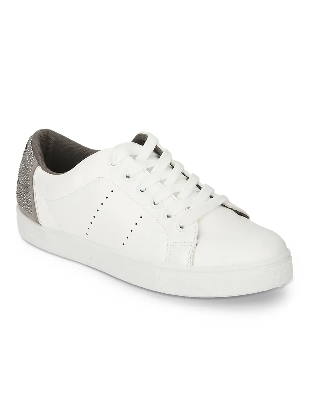 White Grey PU Lace-up Sneakers