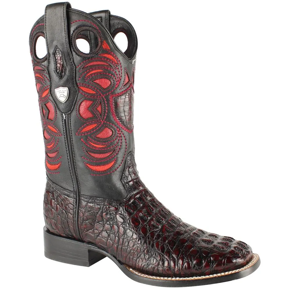 Wild West Boots #28240218 Men's | Color Black Cherry | Men’s Wild West Caiman Hornback Boots Square Toe Handcrafted