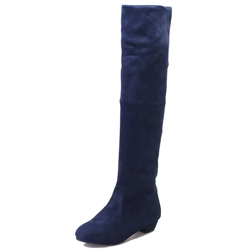 Women chunky low heel solid color over the knee boots