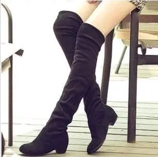 Women chunky low heel solid color over the knee boots