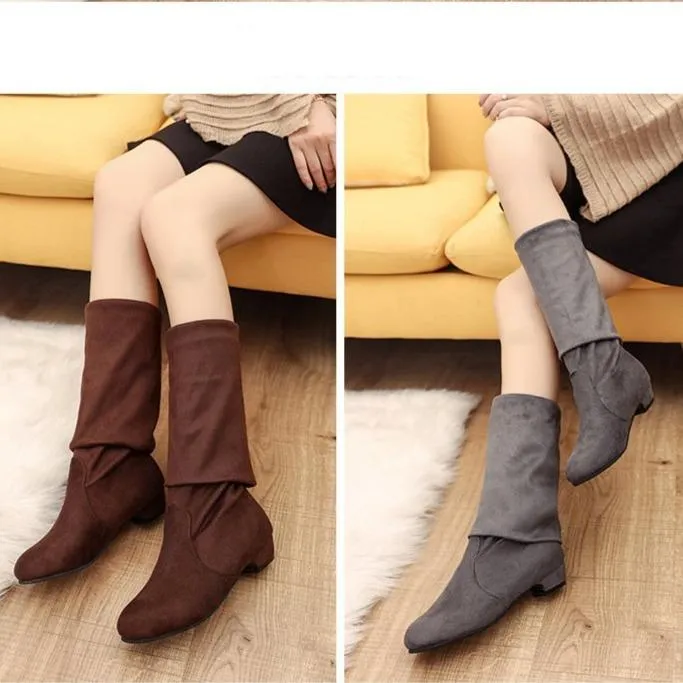 Women chunky low heel solid color over the knee boots