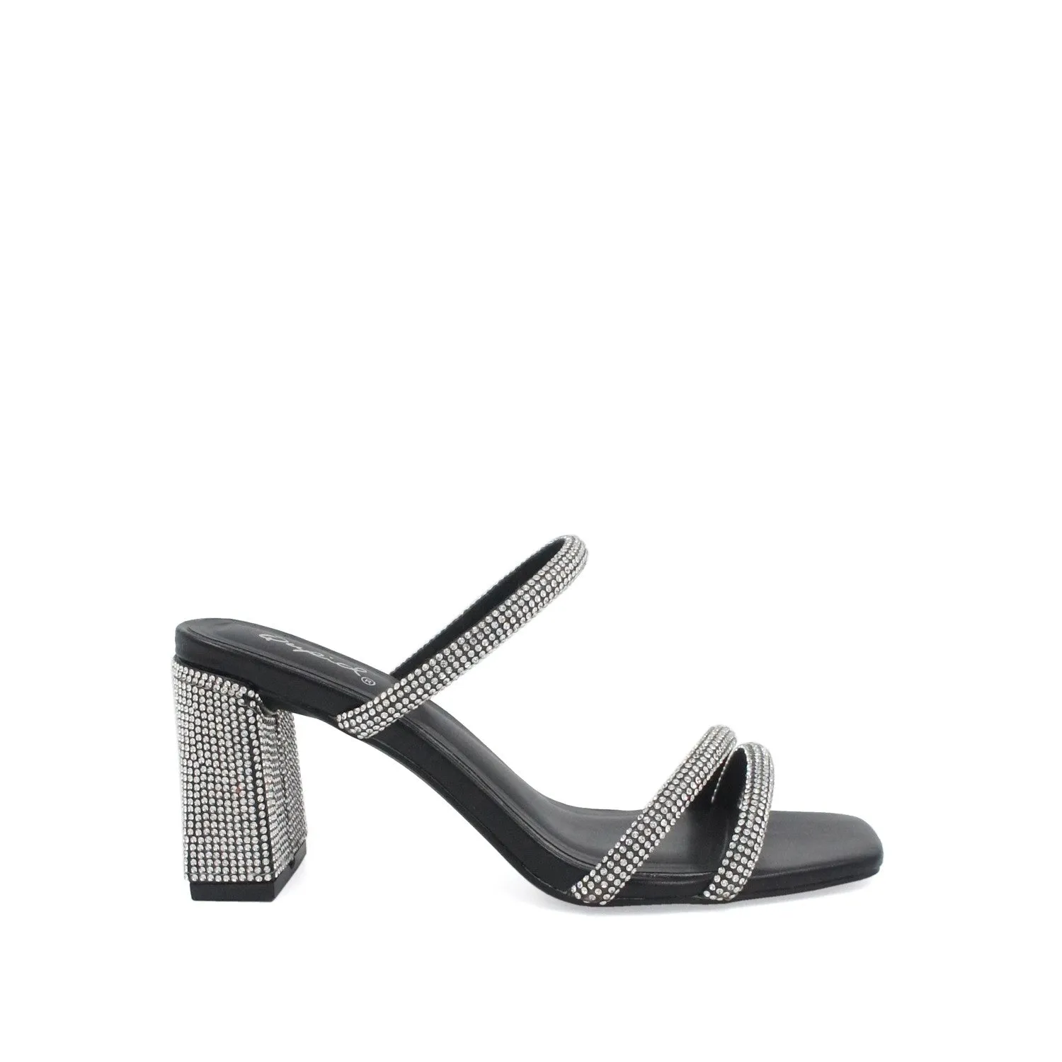 Women Rhinestone Dazzling Block Heel Sandal - Black