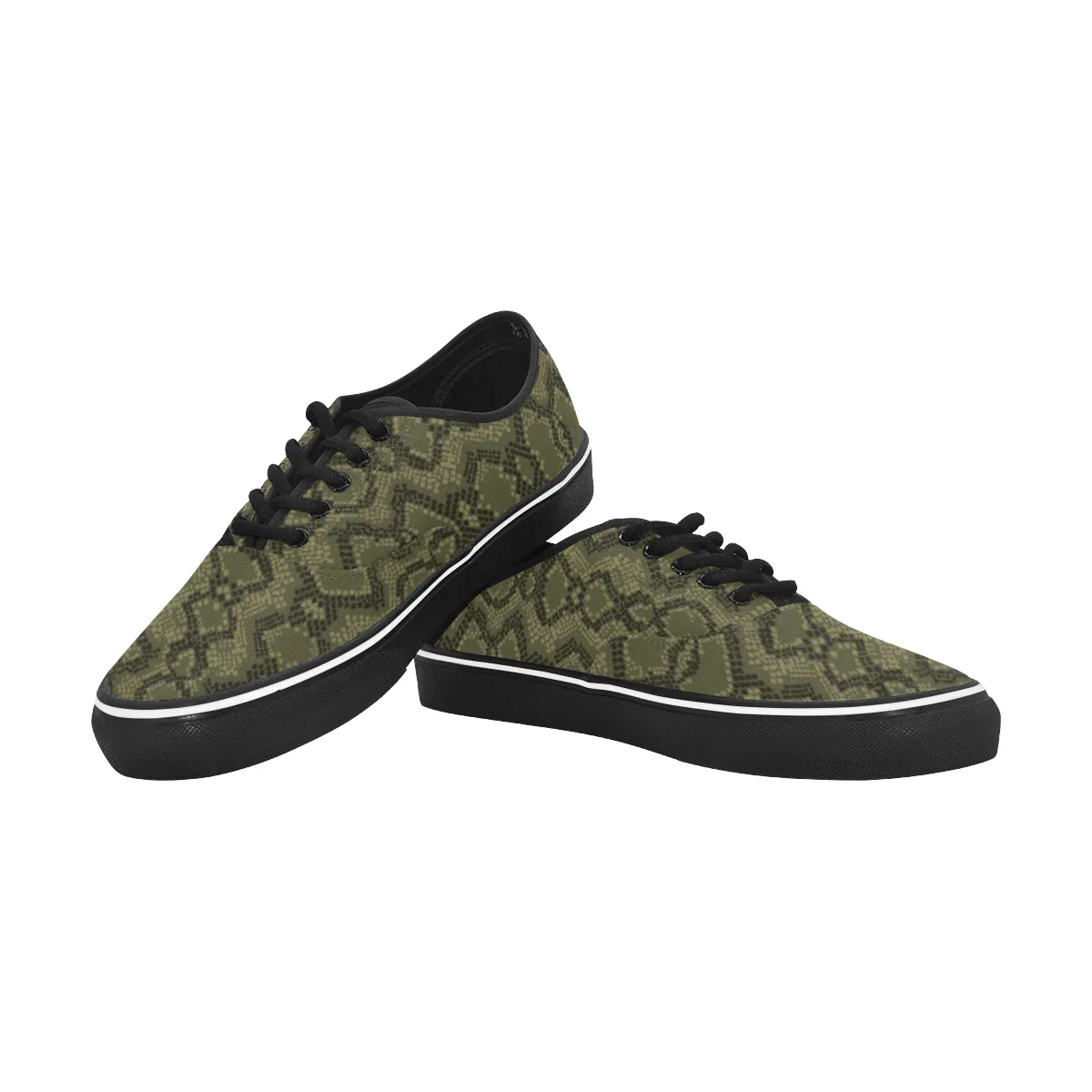 Women's Big Size Olive Snake Print Low Top Canvas Shoes