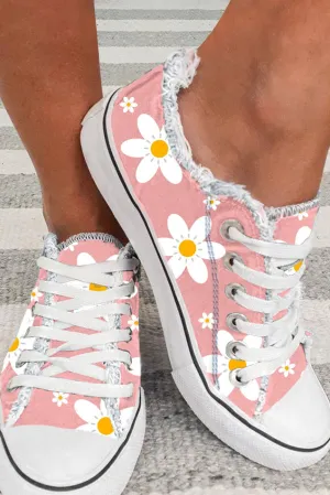 Womens Canvas Shoes Lace up Floral Print Casual Cute Sneakers