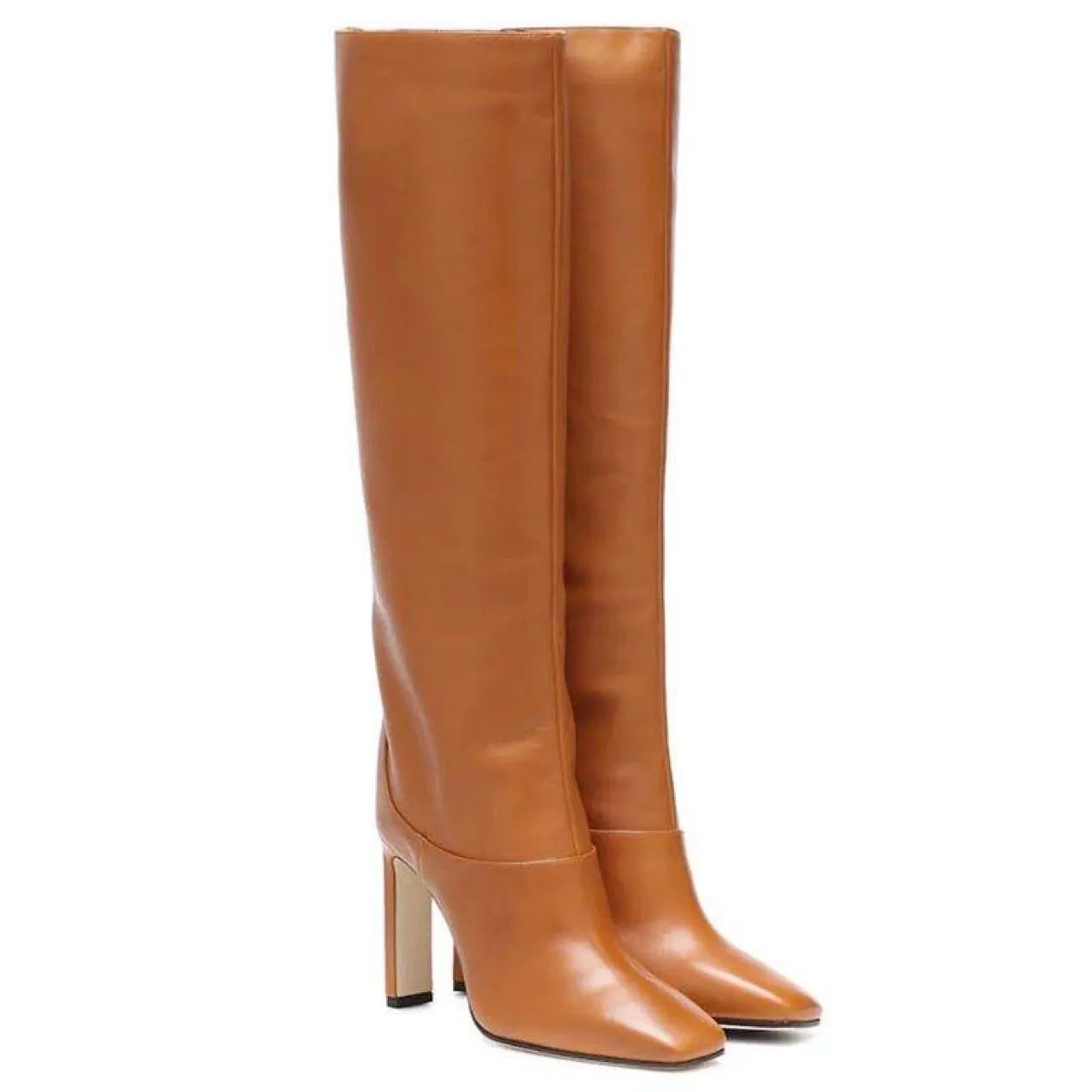 Women's high heeled knee high boots square toe wide calf boots