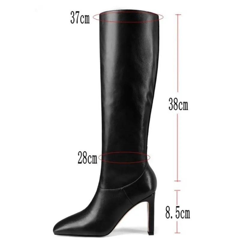 Women's high heeled knee high boots square toe wide calf boots