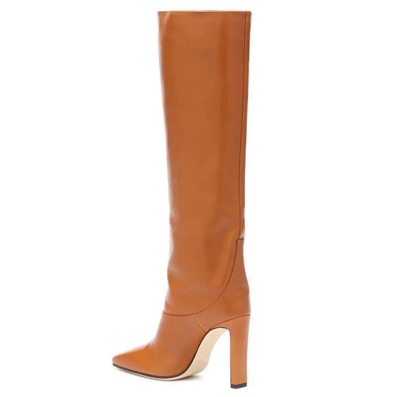 Women's high heeled knee high boots square toe wide calf boots