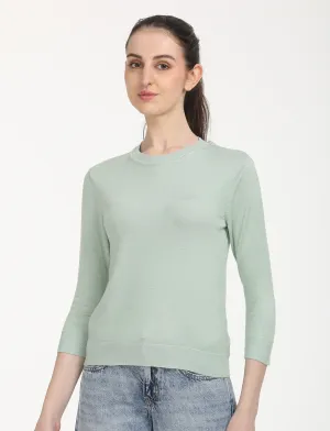 Women's Solid Green Crew Neck Sweater