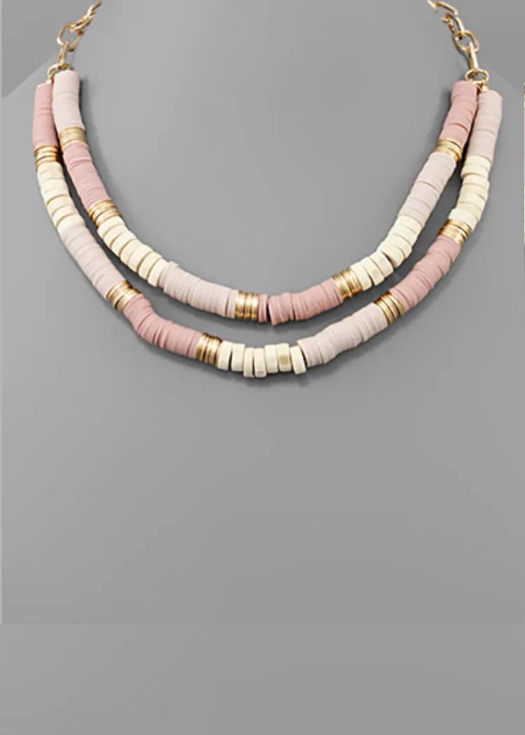 Yohana Wood Disk Necklace-Baby Pink